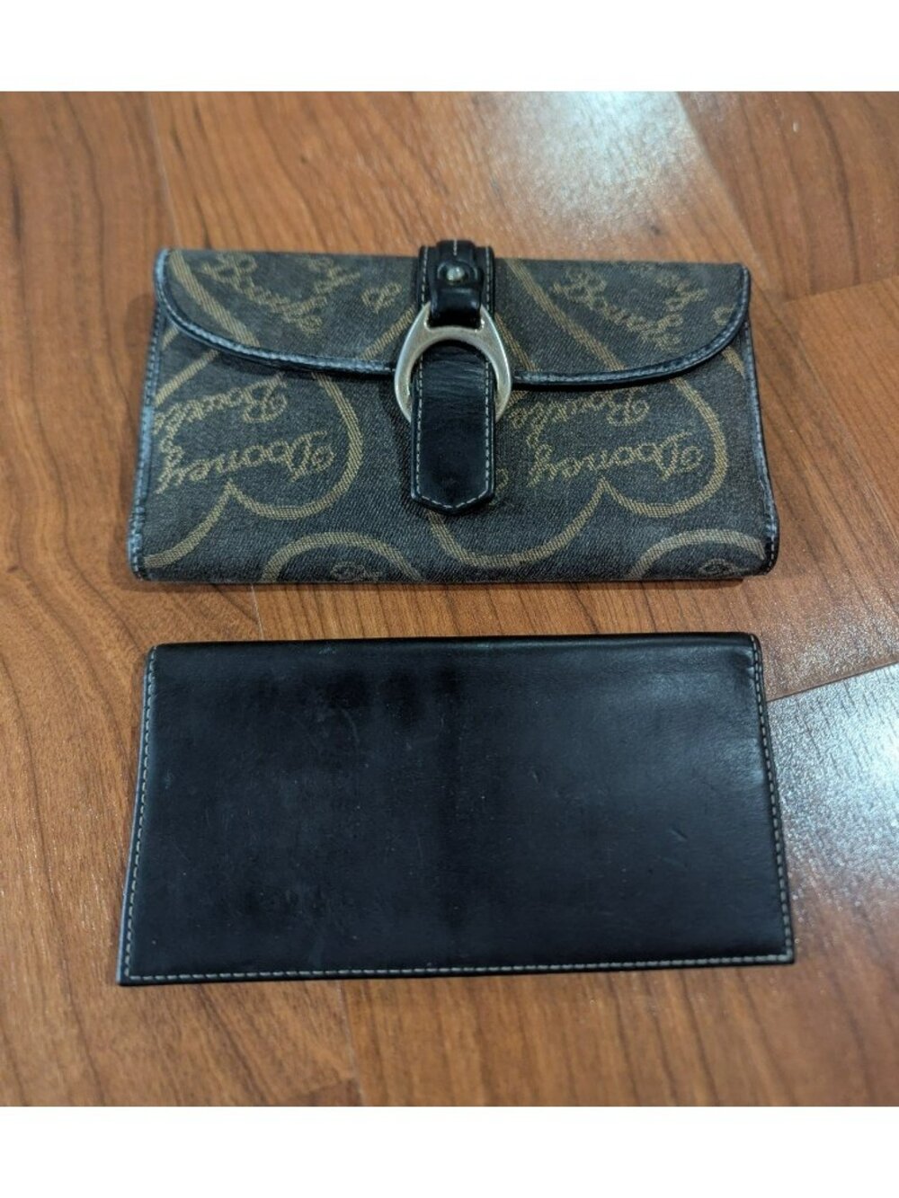 Vintage Dooney & Bourke Trifold Canvas/Leather Wallet & Checkbook Cover Set